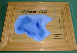 HOFFMAN LAKE wood 3 d map wall art carving Charlevoix Co Boyne Falls 