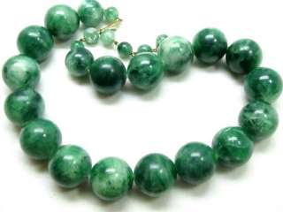 Vintage Large Green White Marbled Crackle Bead NECKLACE  