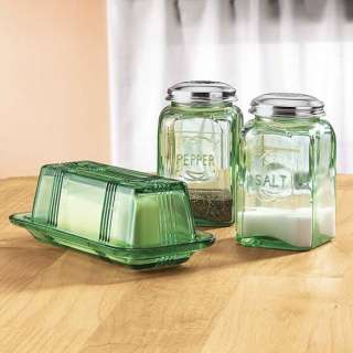 EMERALD GREEN 2 Pc GLASS BUTTER DISH or SALT/PEPPER SHAKERS ~NEW~ FREE 