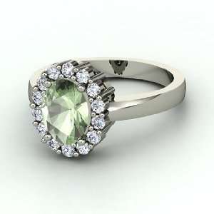  Penelope Ring, Oval Green Amethyst 14K White Gold Ring 