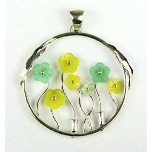   and Green Aventurine Flower Sterling Silver Pendant Jewelry