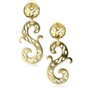 Clara Kasavina Open Filigree Gold Tone Long Scroll Earrings