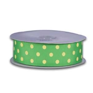 Grosgrain Ribbon Polka Dot 3/8 inch 50 Yards, Apple with Canary Dots