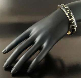 Chic 2.3in Leopard Animal Print Stretch Bracelet Black and Gold Tone 