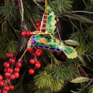NIB 4852 Cloisonne Decorative Humming Bird Ornament Purple and Green 