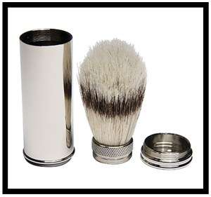 Natural Bristle Travel Shaving Brush Brass/Nickel Plated 024932480013 