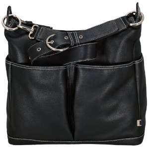  OiOi Black Leather Pocketed Hobo Diaper Bag Baby