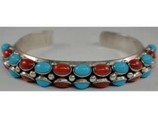 Native American Sterling Turquoise & Coral Bracelet  