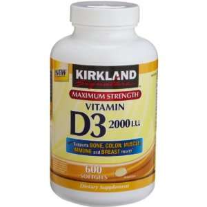   Signature Maximum Strength Vitamin D3 2000 I.U. 600 Softgels, Bottle