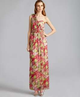 by Allen Schwartz rose floral silk asymmetrical gown   