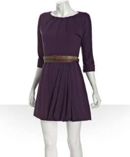 Ali Ro purple ponte knit pleat detail belted dress   