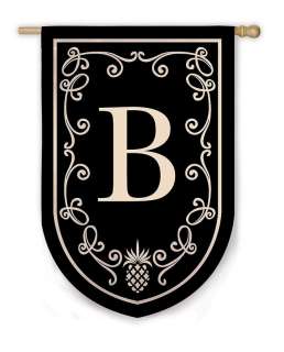 LETTER B MONOGRAM YARD FLAG BLACK AND GOLD EVERGREEN  