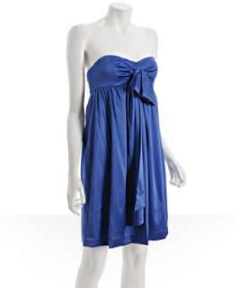 Nicole Miller blue satin bow detail strapless dress   up to 70 