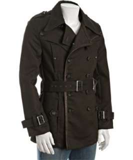 Monarchy olive coated cotton leather trim Columbia belted trenchcoat 