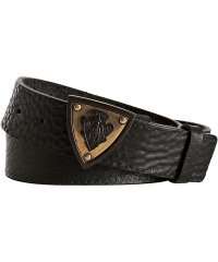    black pebble leather gucci crest belt  