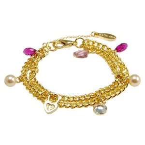 Charms Bracelet HandCrafted by Calinana. Pink Swarovski Crystal Charms 