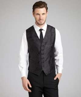 David Donahue black paisley silk six button formal vest   up 