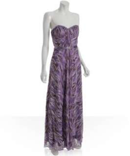 Laundry by Shelli Segal lavender printed silk chiffon belted strapless 