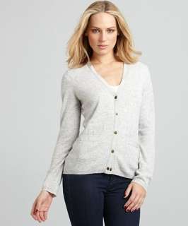 Magaschoni flannel grey cashmere turn lock v neckcardigan