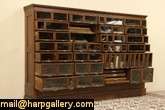 Oak Antique 1900 Cabinet, 58 Glass Front Drawers  