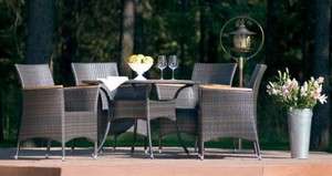 Outdoor Vinyl Wicker Teak 5 piece Patio Dining Furniture Set 42 Round 