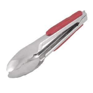  Red Plastic Handle Scallop Head Food Locking Tong
