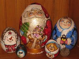   Father Christmas Noel Snow Maiden HAND PAINTED EGG signed ART  