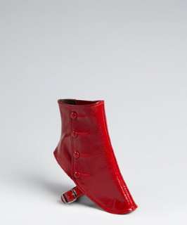 Celine red patent leather button up boot covers   