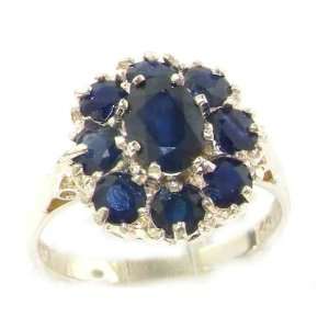 Luxury Ladies Solid 14K White Gold Natural Sapphire Large Cluster Ring 