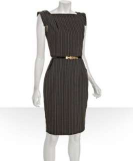 Single dark brown herringbone Victoria belted sheath dress   