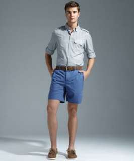 Trovata navy cotton woven John flat front shorts   