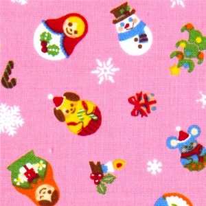  pink Christmas fabric Matryoshka kawaii animals (Sold in 