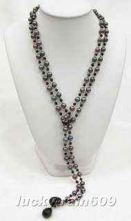52 black freshwater pearls black agate necklace  