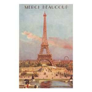  Merci Beaucoup, Eiffel Tower Giclee Poster Print, 30x40 