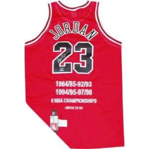 Michael Jordan Chicago Bulls Autographed Red Stat Jersey  
