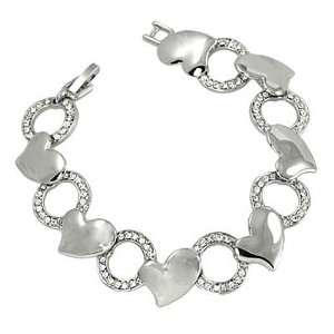   Style Silvertone Curved Rhinestone Heart Link Bracelet Fashion Jewelry