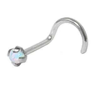  Solid 14kt White Gold Genuine Opal Gem Nose Screw Jewelry