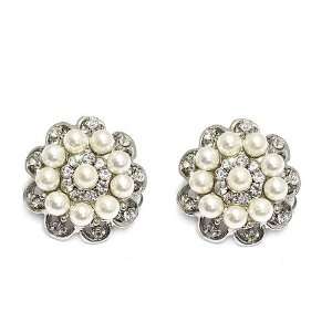  Clip Earrings; 1L; Silver Metal with Clear Rhinestones and Off 