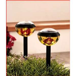  Tiffany Style Solar Rechargeable Yard Lights, Set of 2 