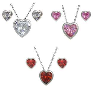 925 Silver Rhodium Plated Heart CZ Bezel Set Slider Pendant and 