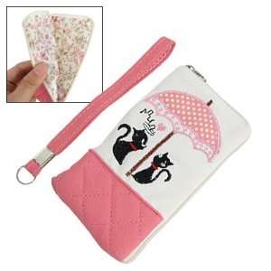  Gino Cat Umbrella Pattern Wht Pink Faux Leather Phone 