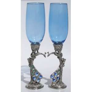 Pewter Peacock Heart Flutes