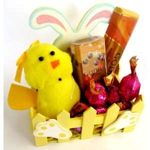 Yellow Wooden Picket Fence Easter Basket Filled With Godiva Premium 