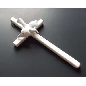  Porcelain Christian Cross with Dove Figure Figurine 