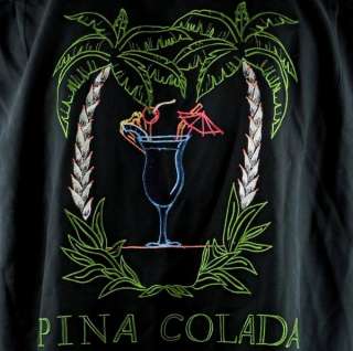   Colada Cocktail Palm Lounge Shirt Medium Silk Black Embroidered  