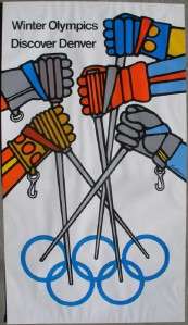   POSTER 1976 Winter OLYMPICS Denver COLORADO Hoffman   Ski Poles  