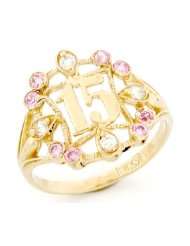 10k Gold Pink CZ 15 Anos Quinceanera Birthstone Ring
