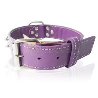 17 21 Purple Spiked Spikes Genuine Real Leather Dog Collar D Ring 