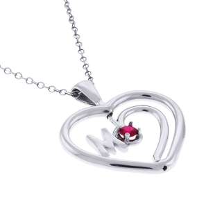   Designer Mom Heart Shape Spinning Silver Ruby Pendant 18 Chain  