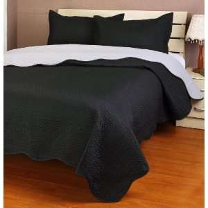  Black/Gray Reversible Bedspread/Quilt Set Queen